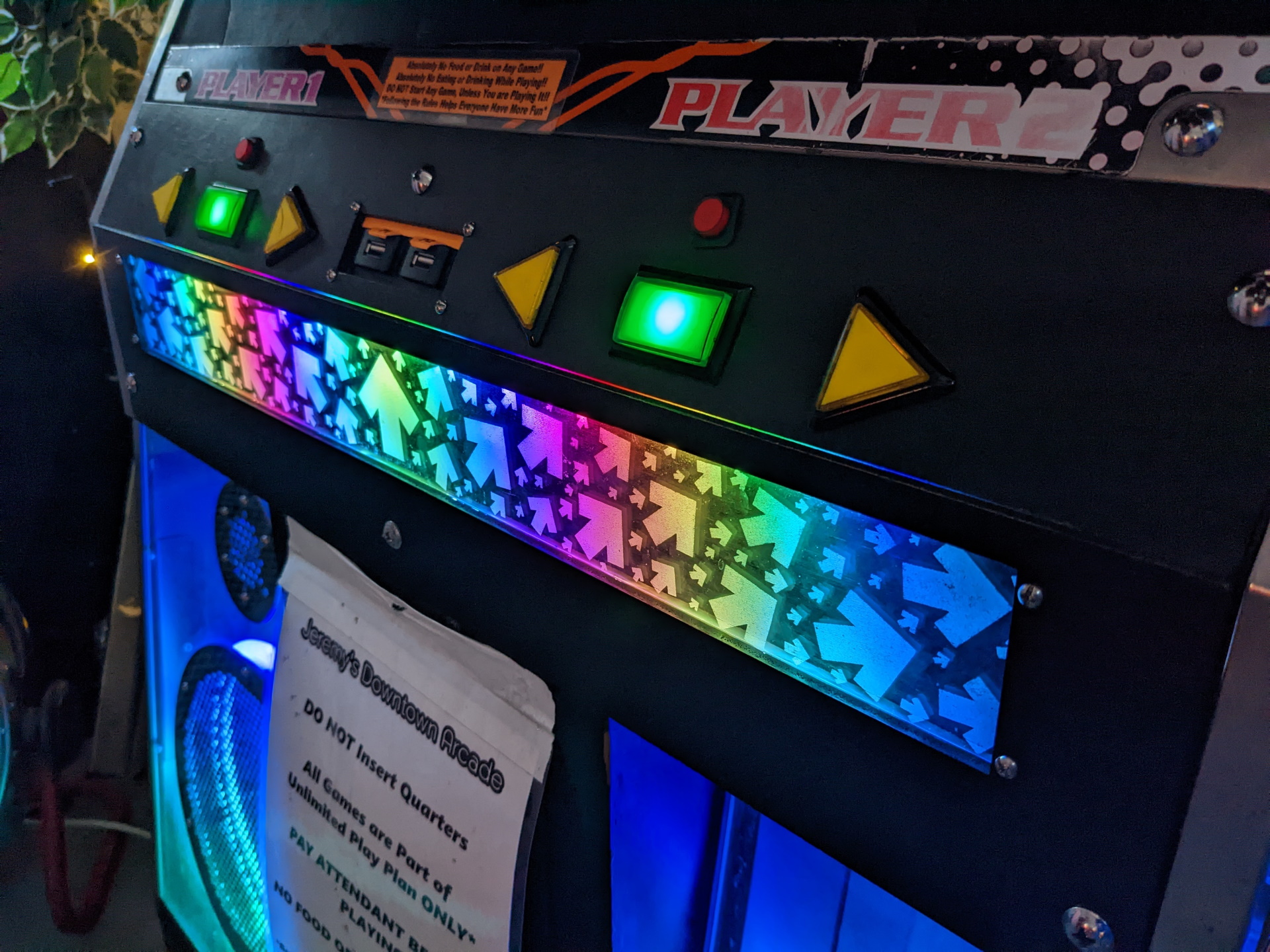 Close-up photo of a StepMania cabinet.